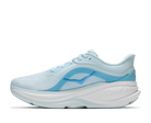 Women's Hoka Clifton Pro. Light Blue upper. White midsole. Medial view.