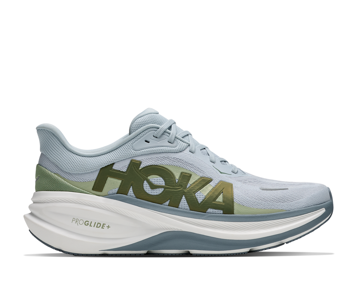 Men's HOKA Clifton Pro in Mineral Blue/Sprouted Green, lateral detail view.
