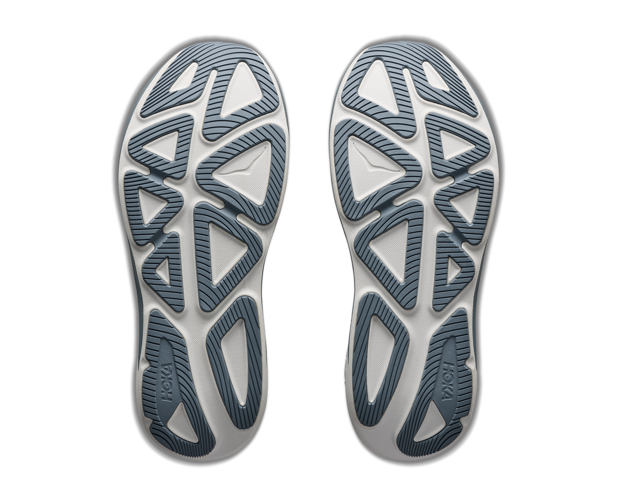 Men's HOKA Clifton Pro in Mineral Blue/Sprouted Green, outsole view.