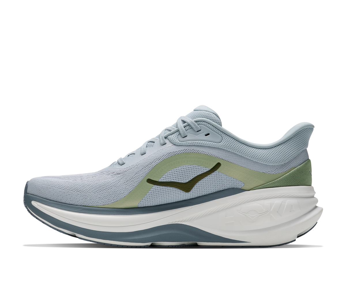 Men's HOKA Clifton Pro in Mineral Blue/Sprouted Green, medial view.