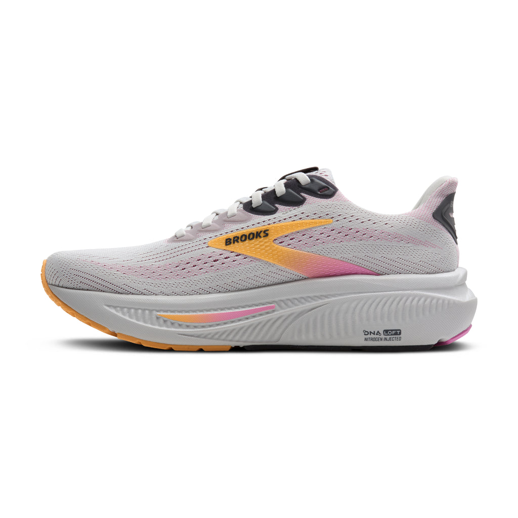 Women's Brooks Ghost 17. Grey upper. Grey midsole. Medial view.