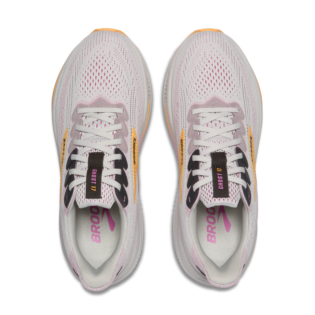 Women's Brooks Ghost 17. Grey upper. Grey midsole. Top view.