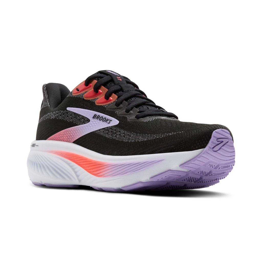 Women's Brooks Ghost 17. Black upper. White midsole. Lateral view.