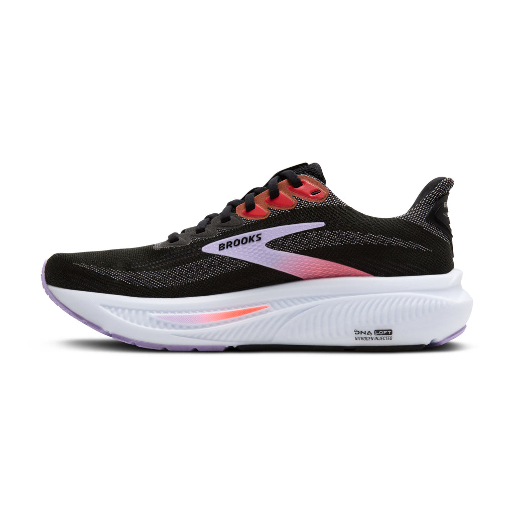 Women's Brooks Ghost 17. Black upper. White midsole. Medial view.