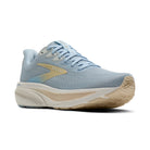 Women's Brooks Ghost 17. Light blue upper. Tan and white midsole. lateral view.