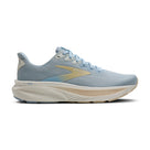 Women's Brooks Ghost 17. Light blue upper. Tan and white midsole. lateral view.