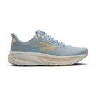Women's Brooks Ghost 17. Light blue upper. Tan and white midsole. lateral view.