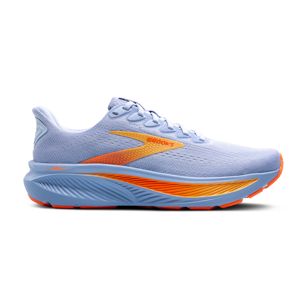 Women's Brooks Ghost 17. Light Blue upper. Light Blue midsole. Lateral view.