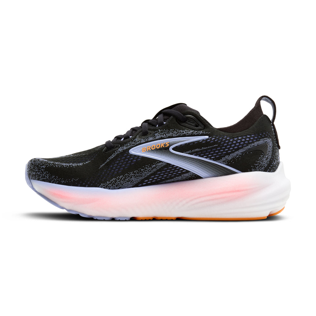 Women's Brooks Glycerin 22. Black upper. White midsole. Medial view.