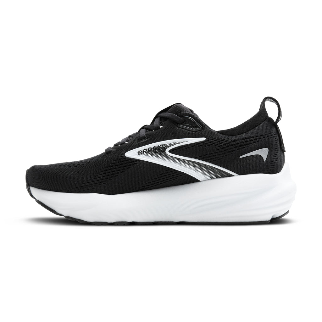 Women's Brooks Glycerin 22. Black upper. White midsole. Medial view.