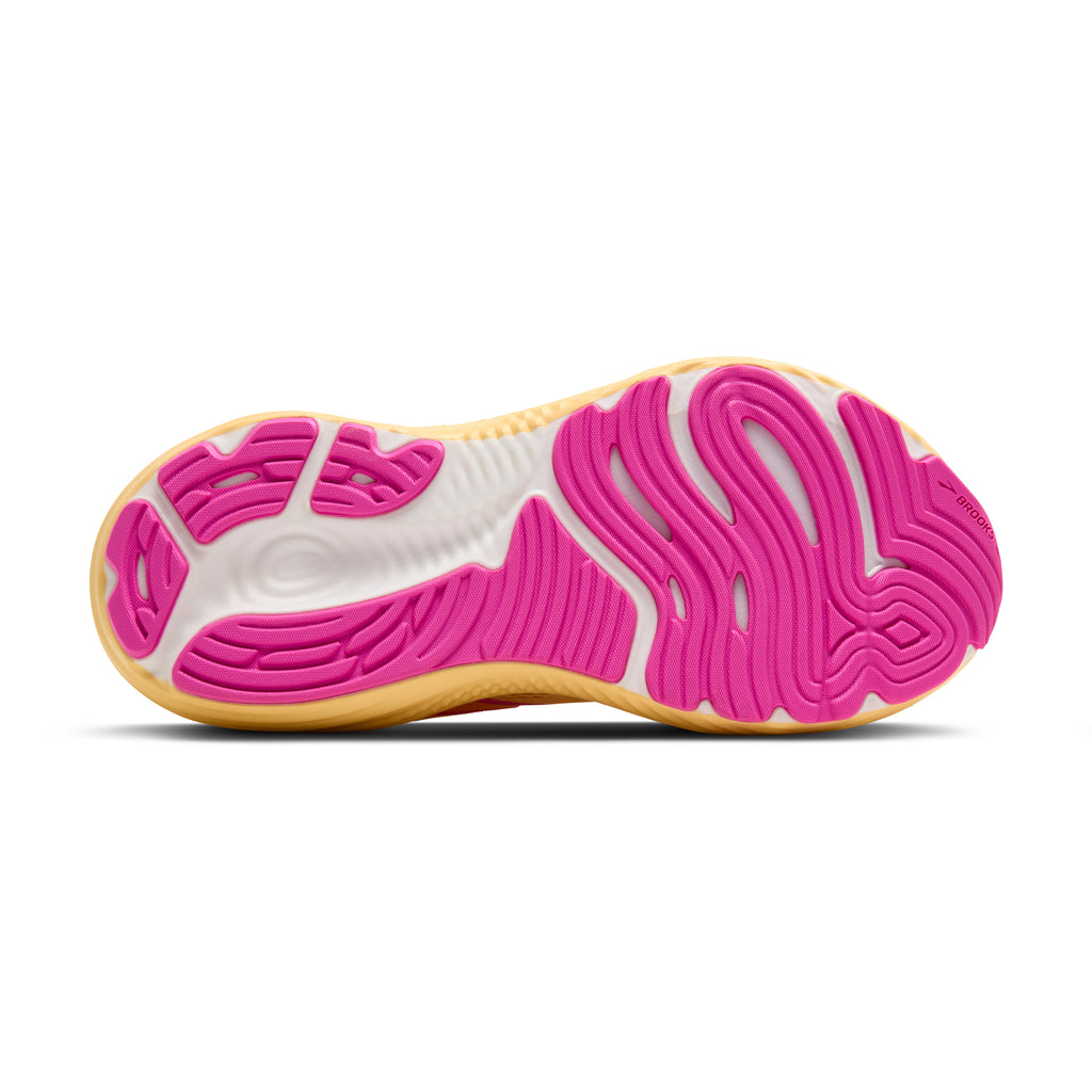 Women's Brooks Glycerin GTS 22. Light Orange upper. Light Orange midsole. Bottom view.