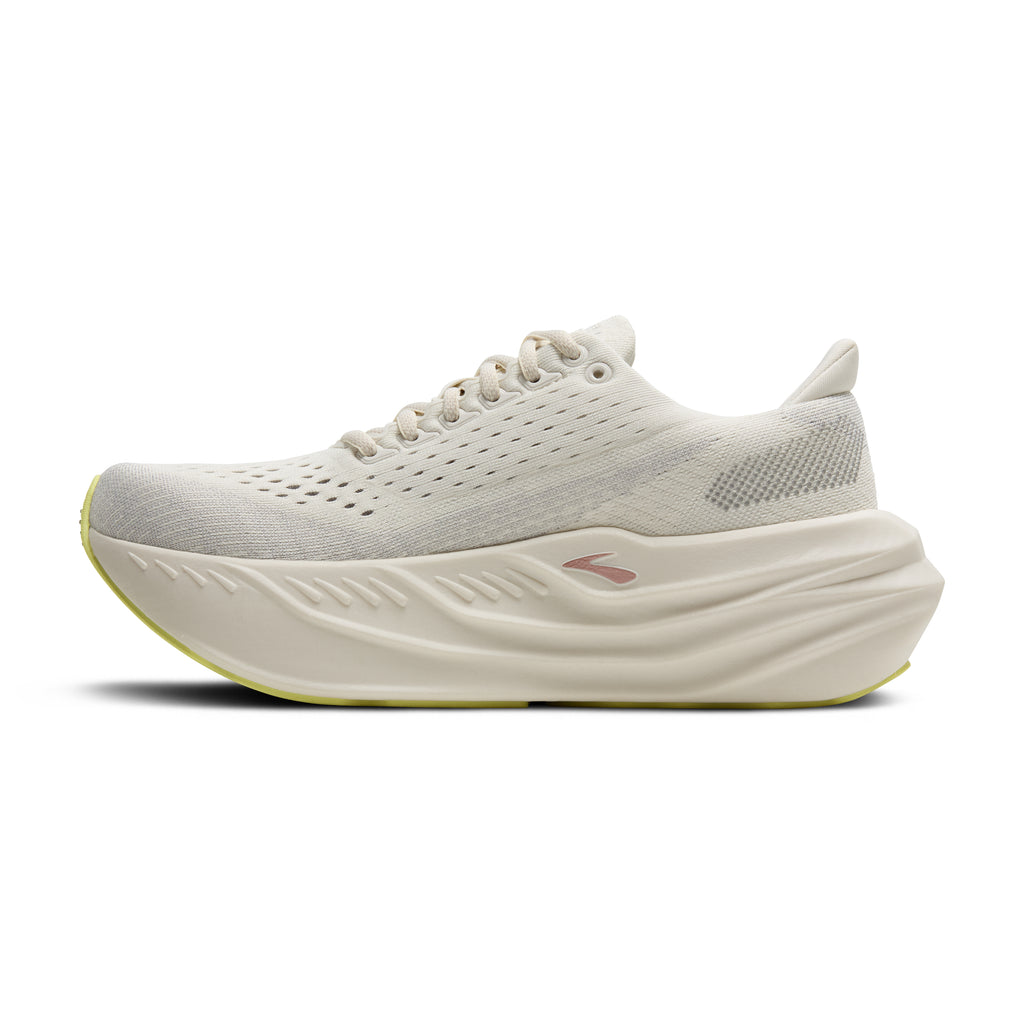 Women's Brooks Glycerin Max. Light Grey upper. Off white midsole. Medial view.