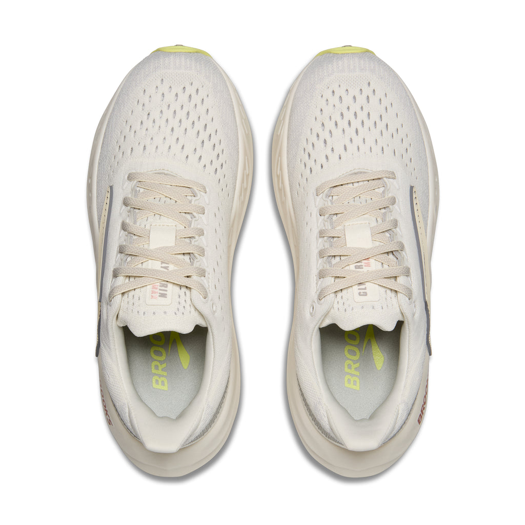 Women's Brooks Glycerin Max. Light Grey upper. Off white midsole. Top view.