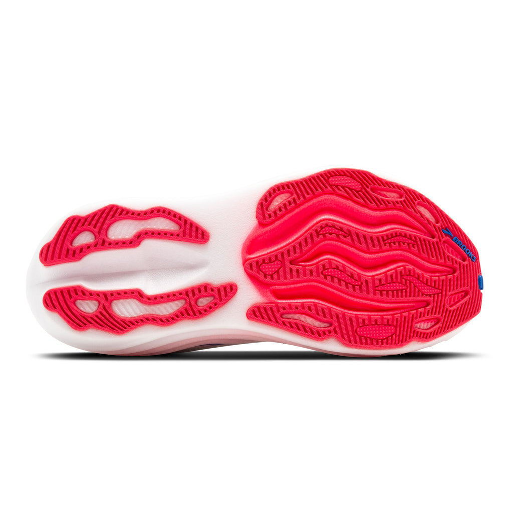 Women's Brooks Glycerin Max. White upper. Light Pink midsole. Top view.