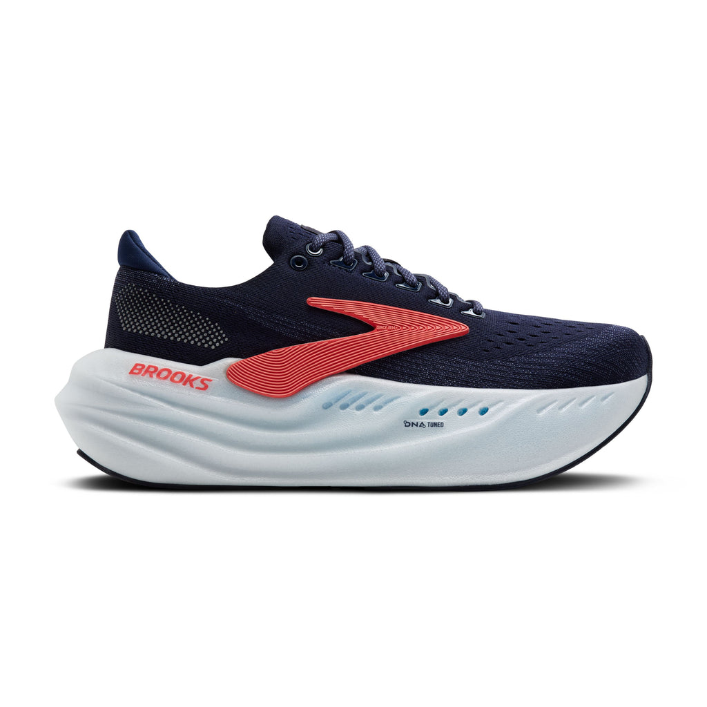 Women's Brooks Glycerin Max. Blue upper. White midsole. Lateral view.