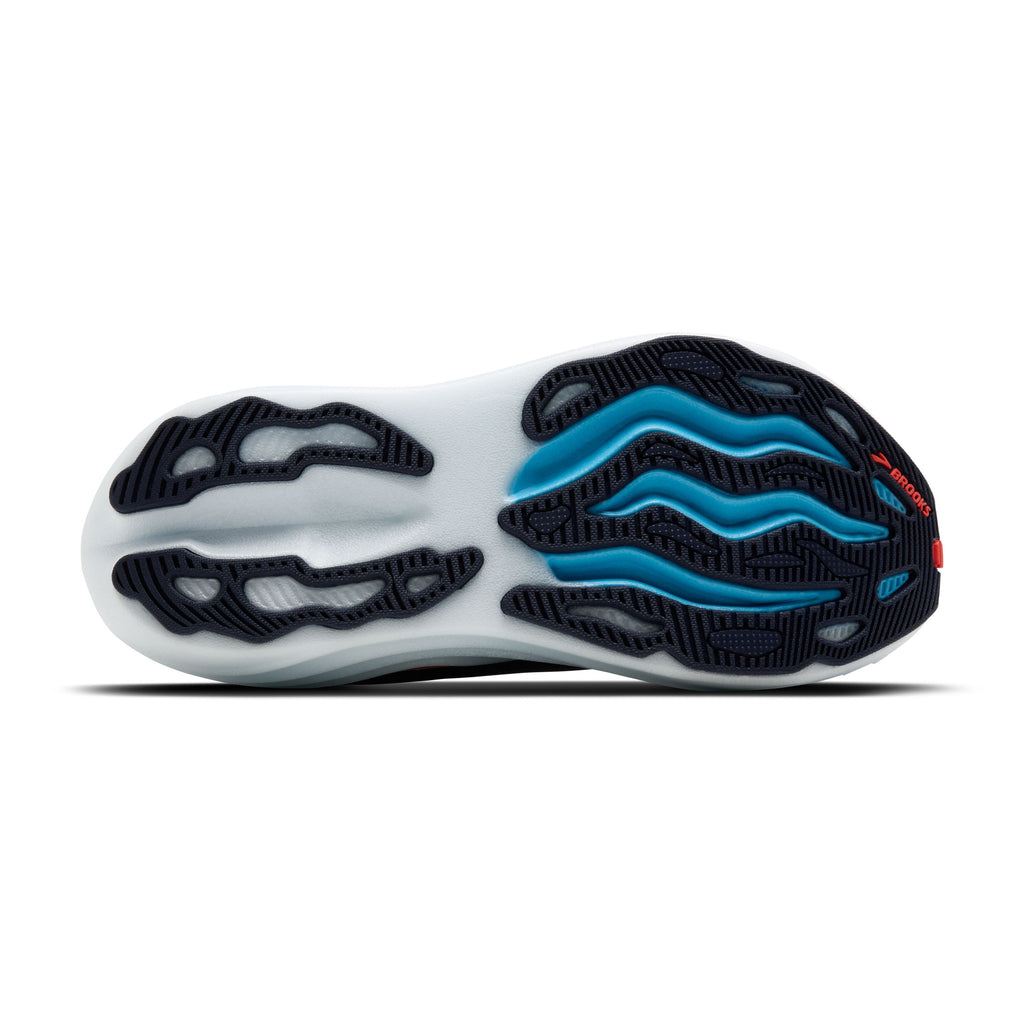 Women's Brooks Glycerin Max. Blue upper. White midsole. Bottom view.