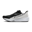 Women's Brooks Launch 11. Black/White upper. Black/White midsole. Medial view.
