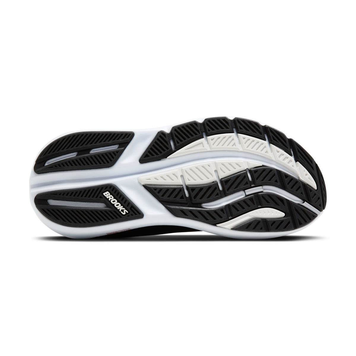 Women's Brooks Ghost Max 3. Black upper. White midsole. Bottom view.