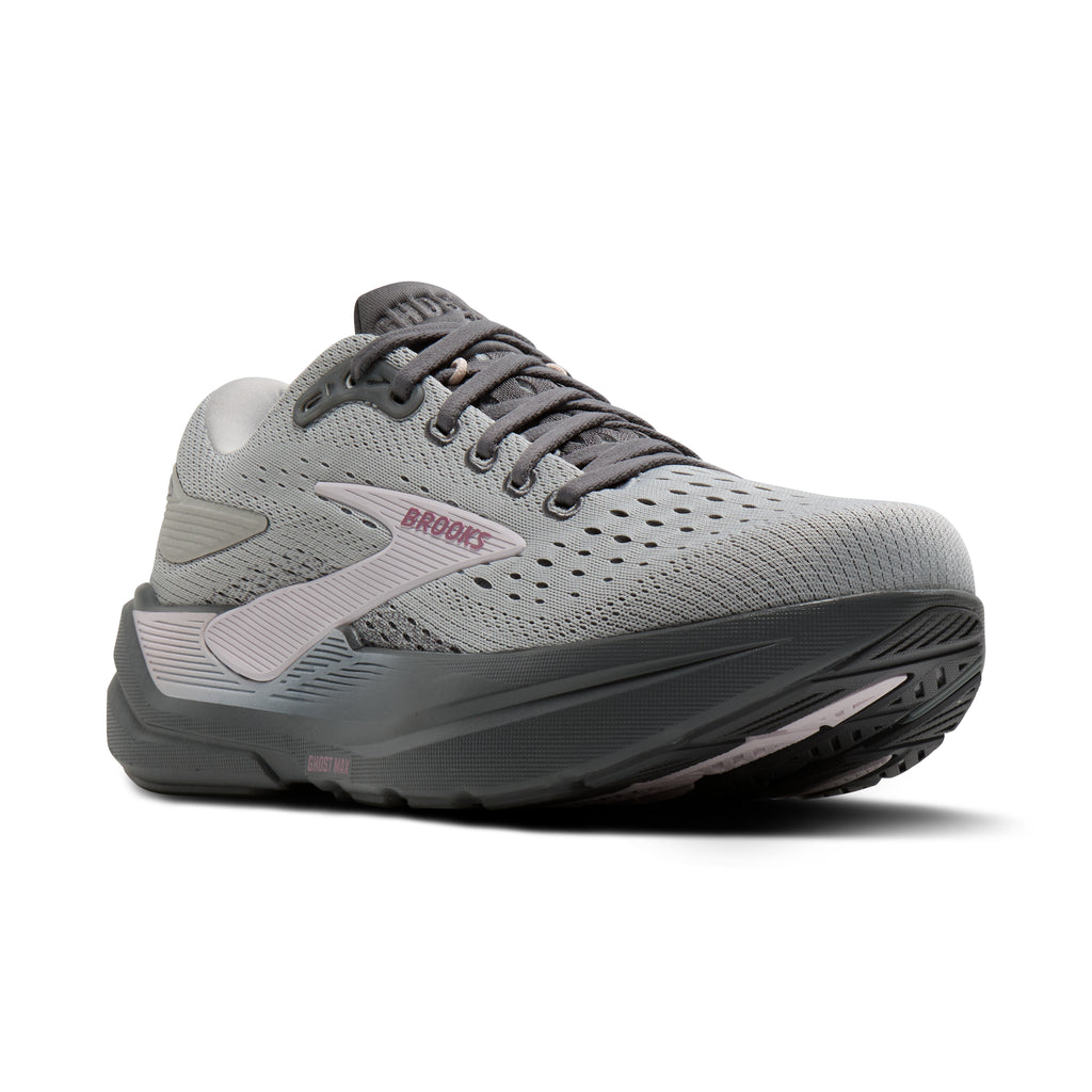Women's Brooks Ghost Max 3. Light Grey upper. Dark Grey midsole. Lateral view.