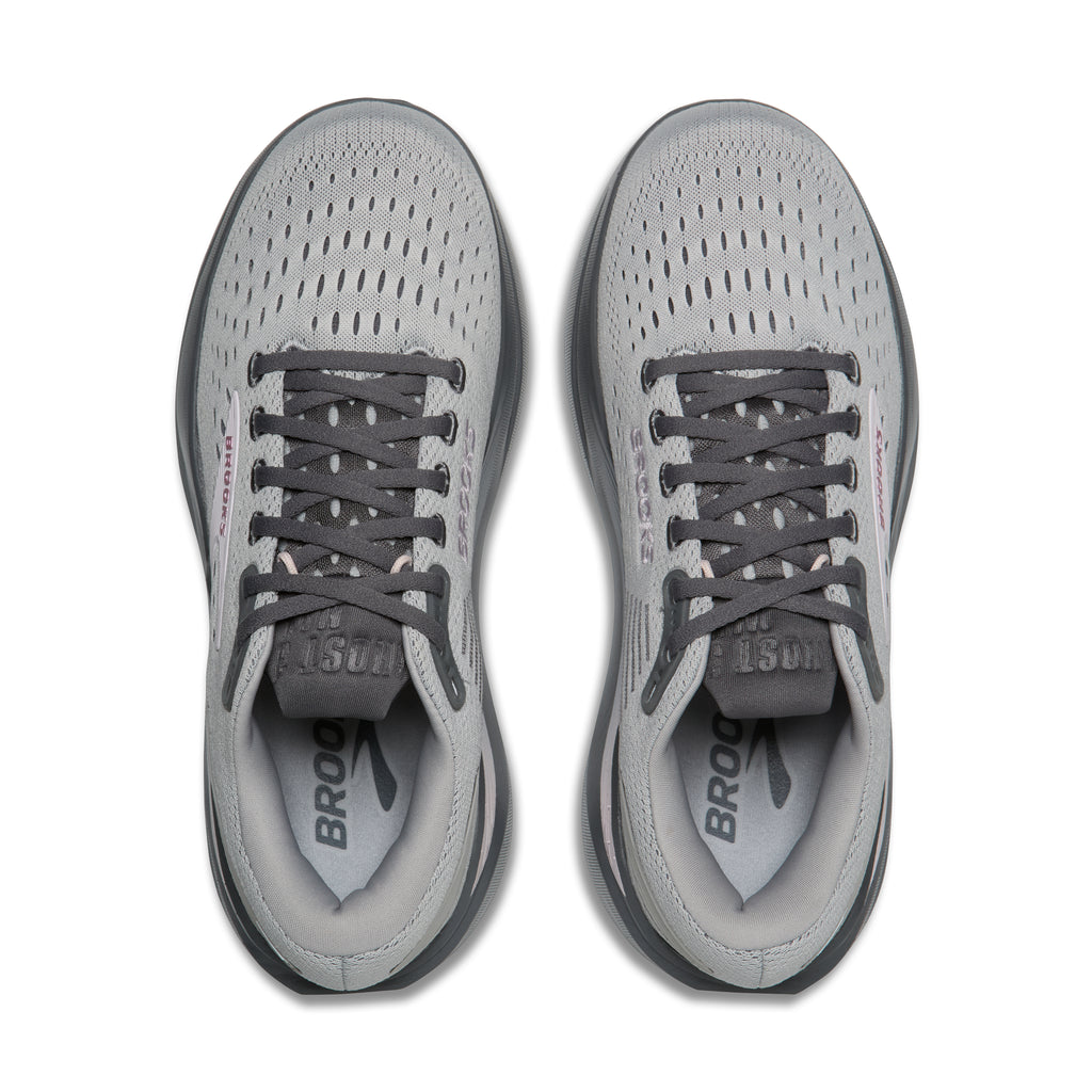 Women's Brooks Ghost Max 3. Light Grey upper. Dark Grey midsole. Top view.
