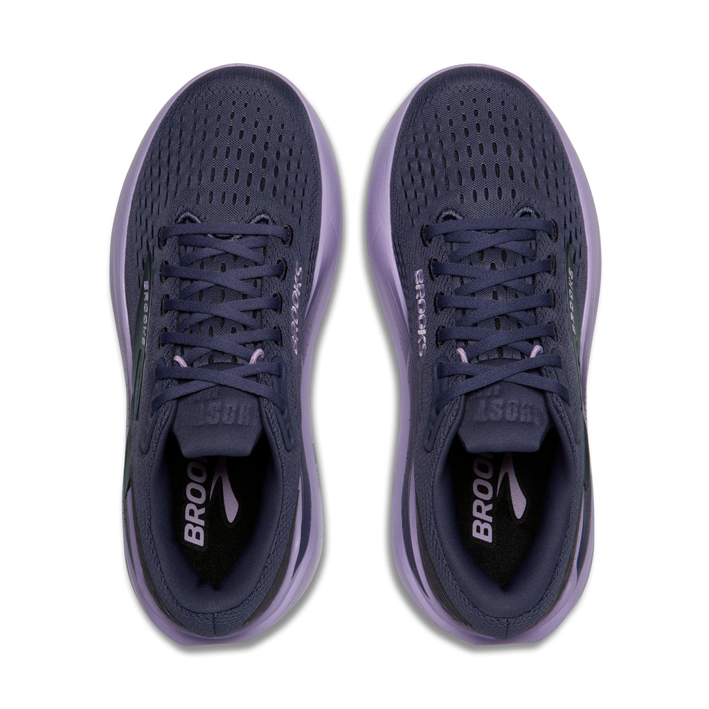 Women's Brooks Ghost Max 3. Dark Purple upper. Purple midsole. Top view.
