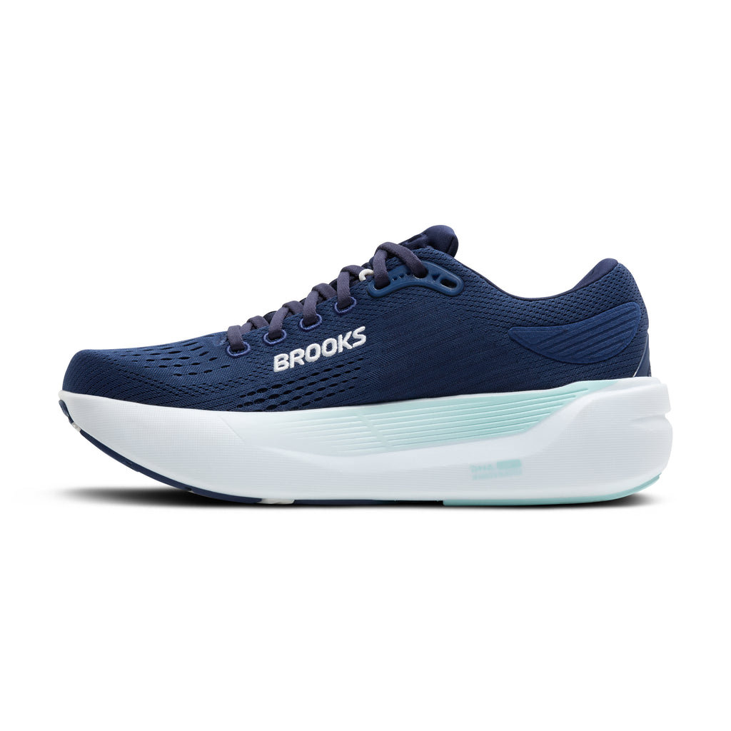 Women's Brooks Ghost Max 3. Navy upper. White midsole. Medial view.