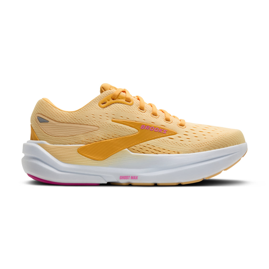 Women's Brooks Ghost Max 3. Light Orange upper. White midsole. Lateral view.