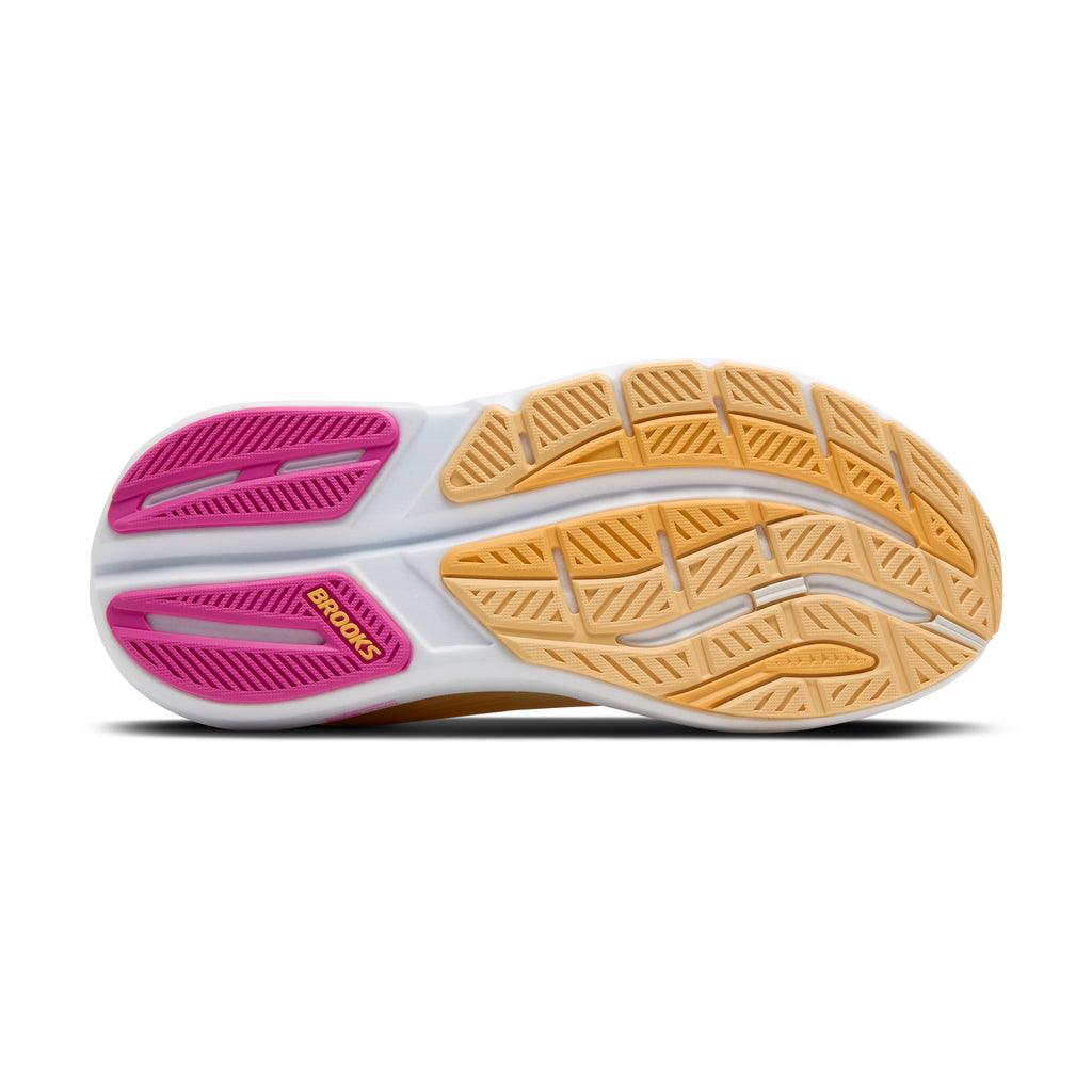 Women's Brooks Ghost Max 3. Light Orange upper. White midsole. Bottom view.