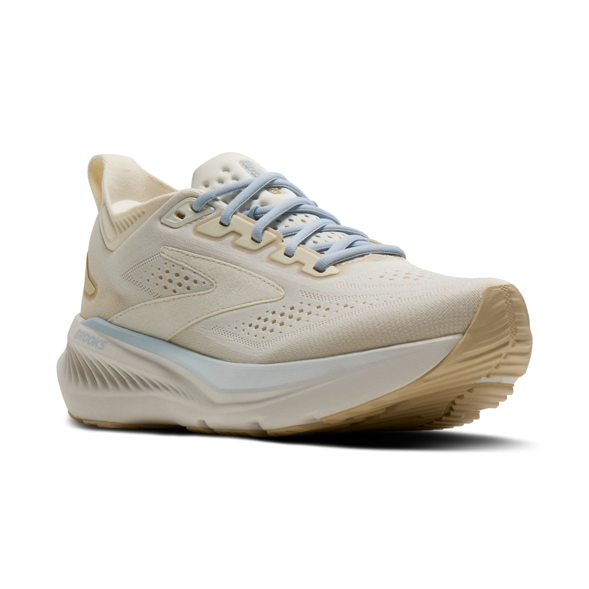 Brooks Glycerin 23 women's running shoe in Coconut/Sand/Skyway, lateral view (image 1).