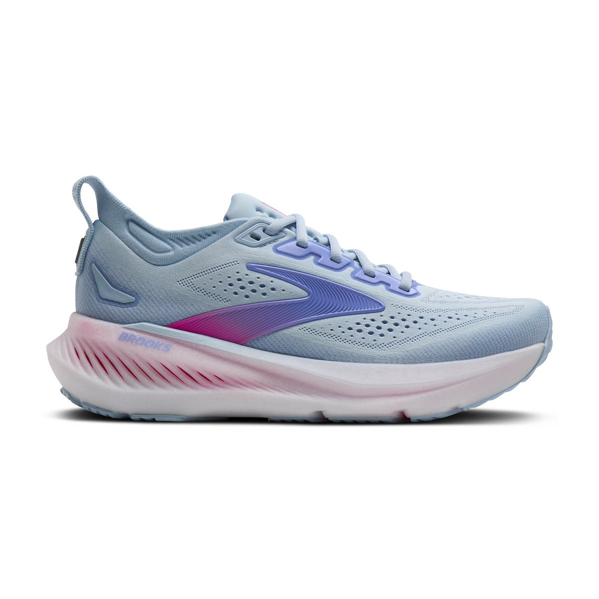 Brooks Glycerin 23 women's running shoe in Skyway/Blazing Bell/Pink, lateral view (image 2).
