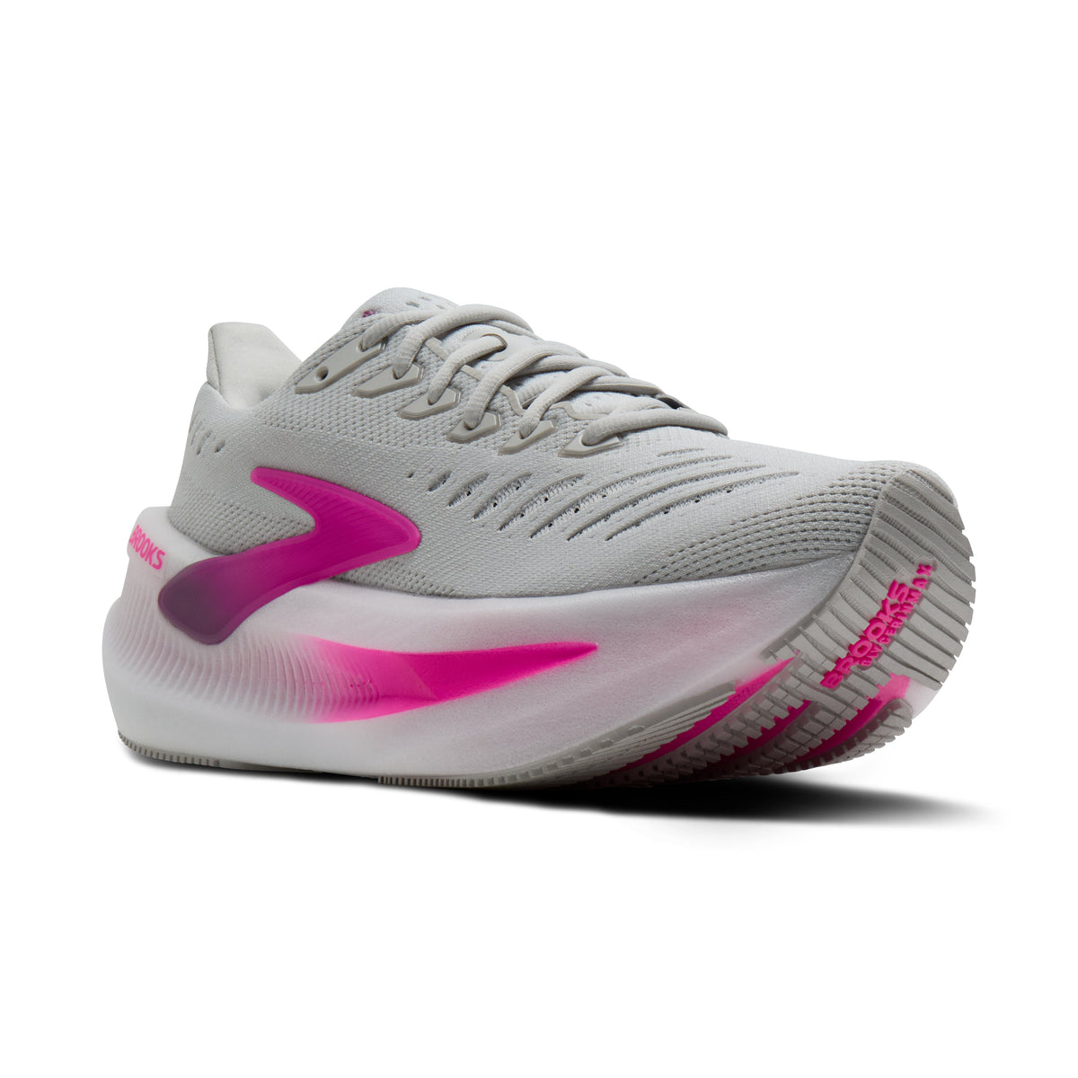 Women's Brooks Glycerin Max 2. Grey upper. White midsole. Lateral view.