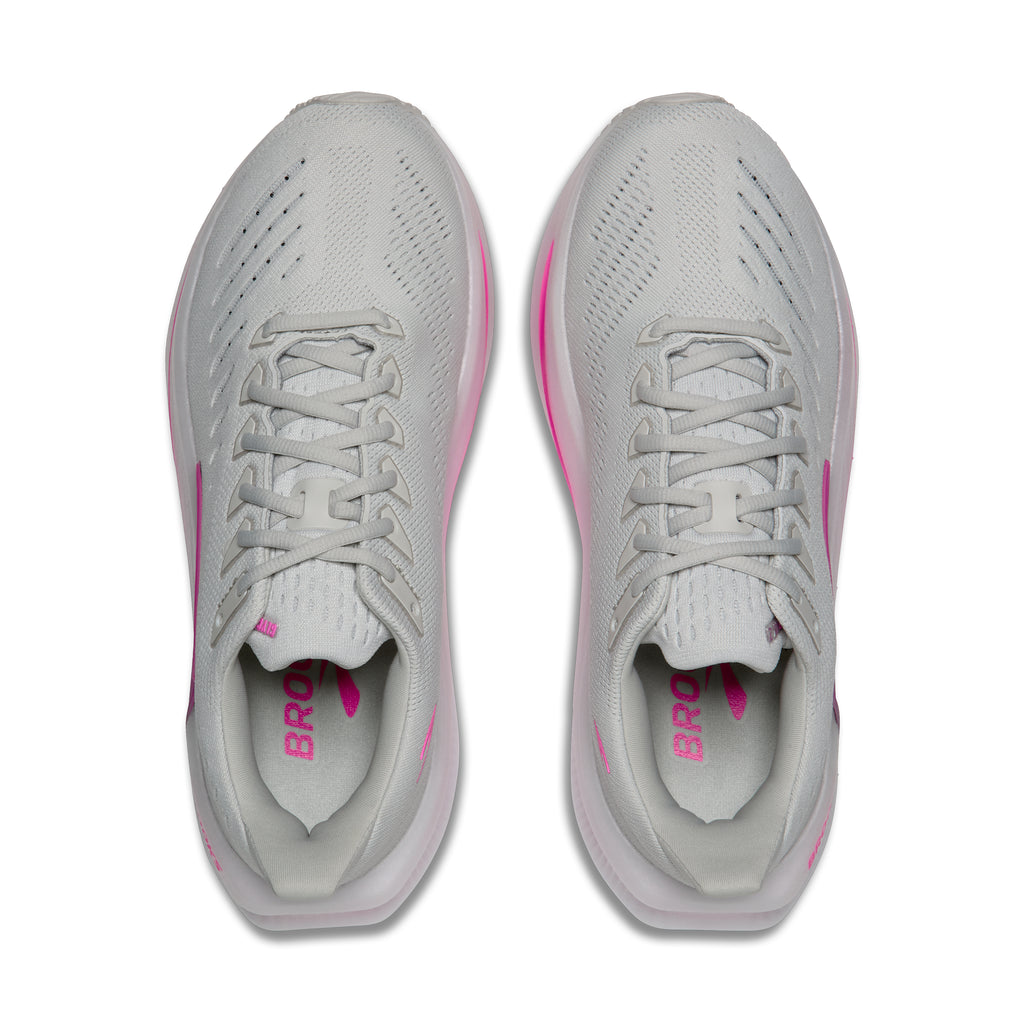 Women's Brooks Glycerin Max 2. Grey upper. White midsole. Top view.