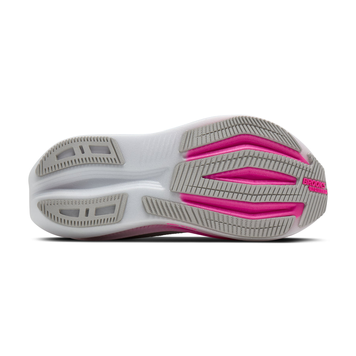 Women's Brooks Glycerin Max 2. Grey upper. White midsole. Bottom view.