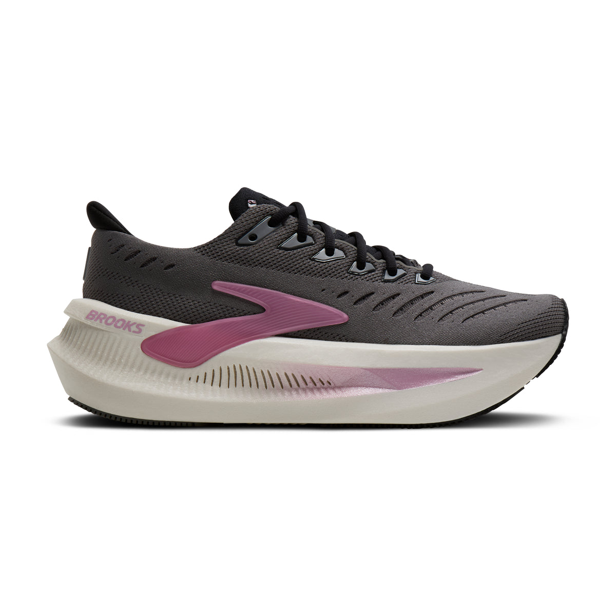 Women's Brooks Glycerin Max 2. Grey upper. White midsole. Lateral view.