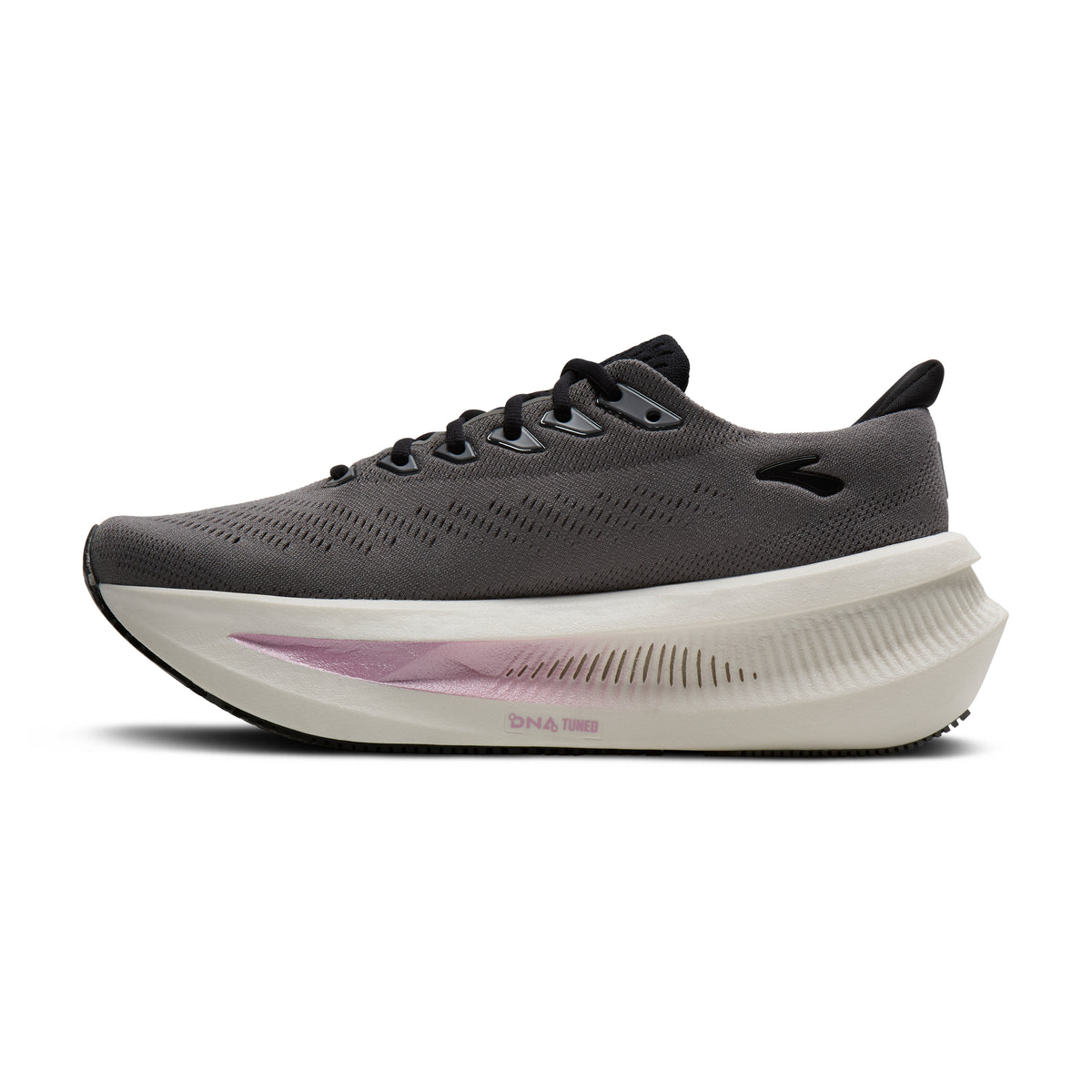 Women's Brooks Glycerin Max 2. Grey upper. White midsole. Medial view.