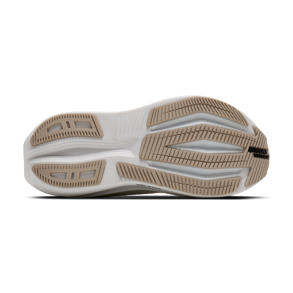 Women's Brooks Glycerin Max 2. White upper. White midsole. Bottom view.