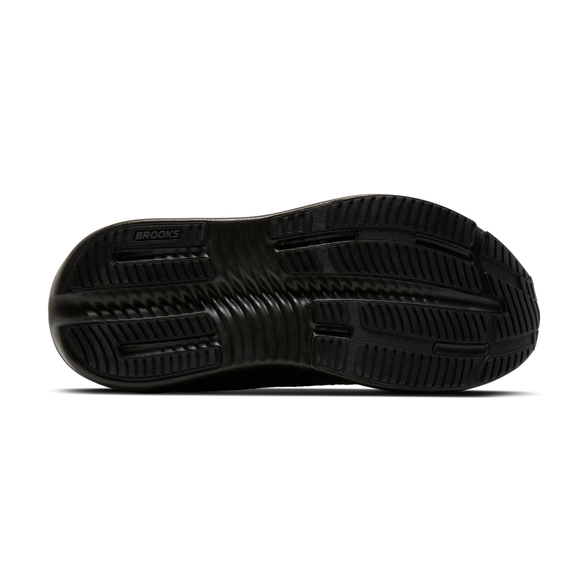 Women's Brooks Ghost Max 4. Black upper. Black midsole. Bottom view.