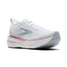 Brooks Glycerin GTS 23 women's stability running shoe in White/Harbor Mist/Metallic, lateral view (image 1).