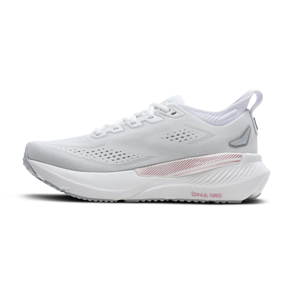 Brooks Glycerin GTS 23 women's stability running shoe in White/Harbor Mist/Metallic, medial view (image 3).