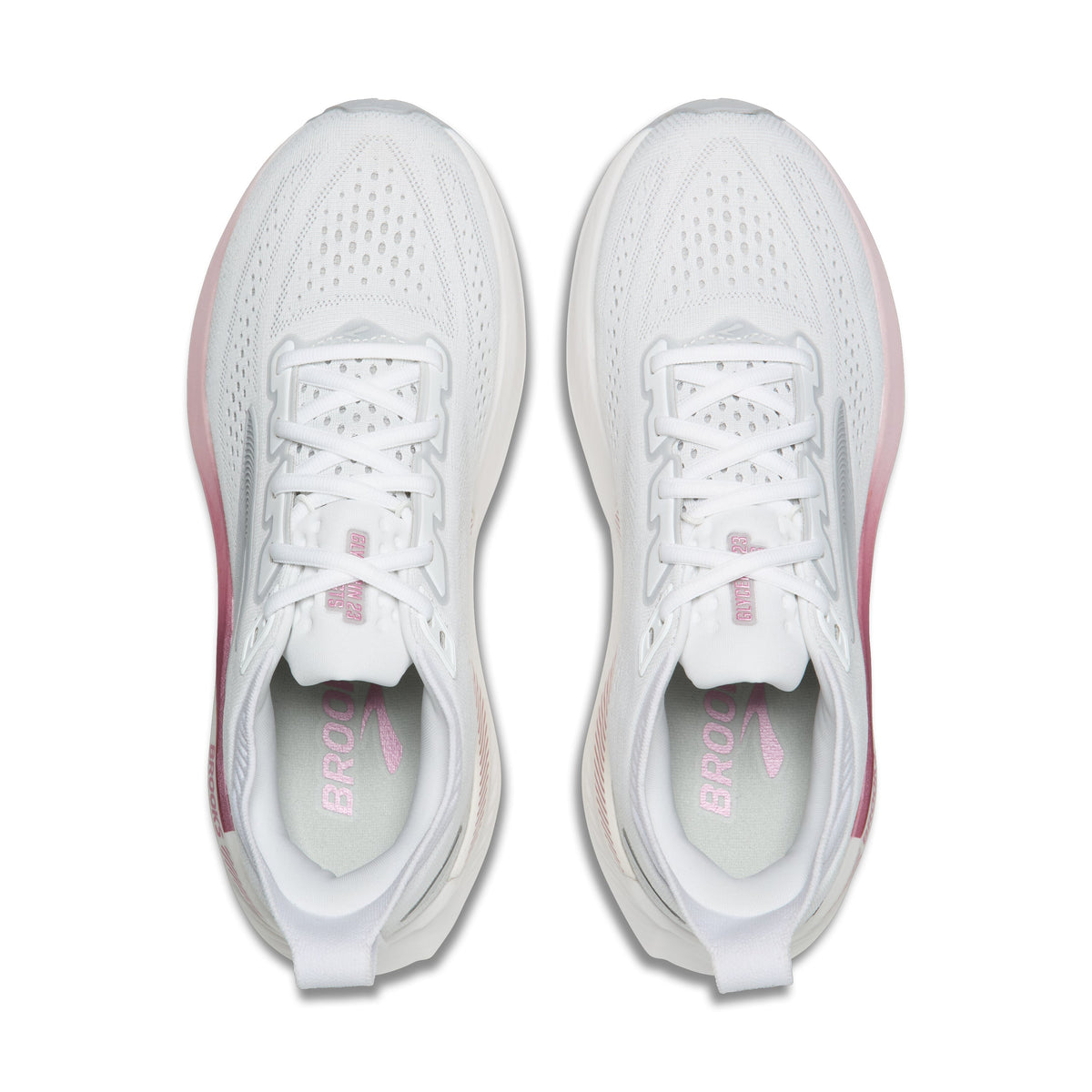 Brooks Glycerin GTS 23 women's stability running shoe in White/Harbor Mist/Metallic, top view (image 4).