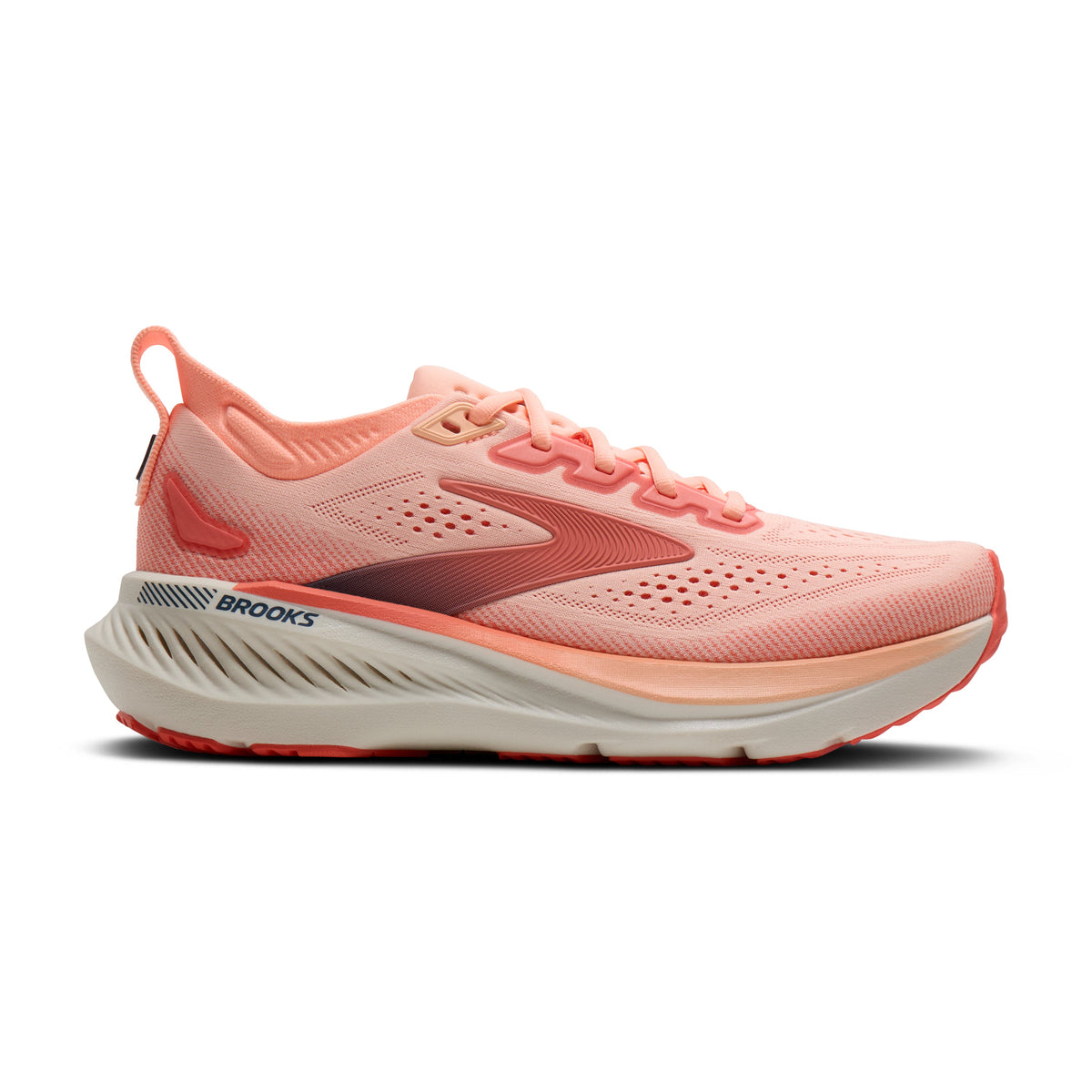 Brooks Glycerin GTS 23 women's stability running shoe in Coral/Peach/Spellbound, lateral view (image 2).