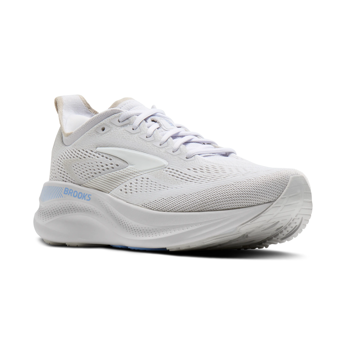 Women's Brooks Adrenaline GTS 26. White upper. White midsole. Lateral view.