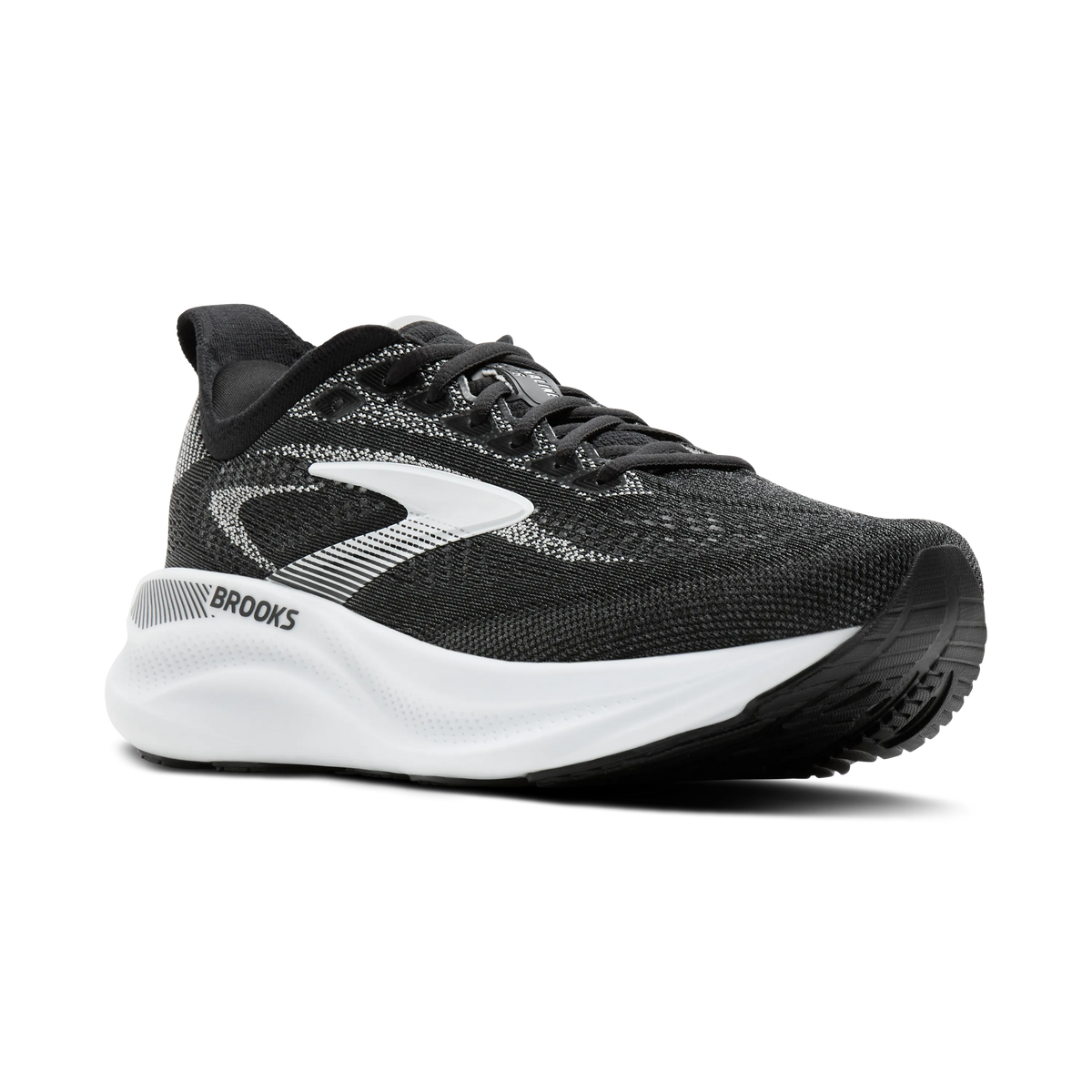Women's Brooks Adrenaline GTS 26. Black upper. White midsole. Lateral view.