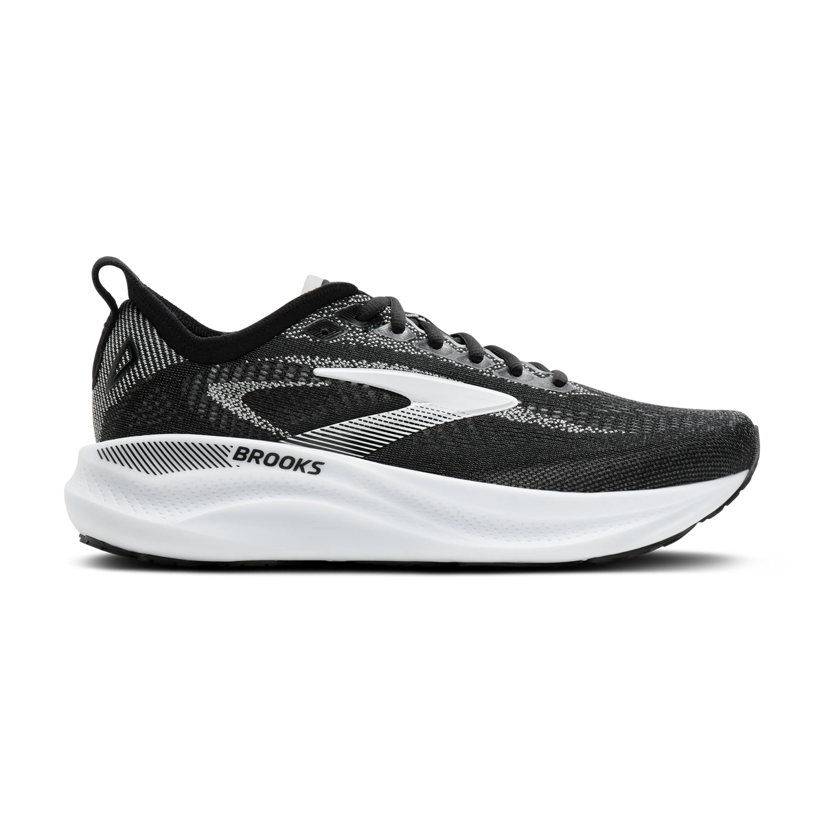 Women's Brooks Adrenaline GTS 26. Black upper. White midsole. Lateral view.