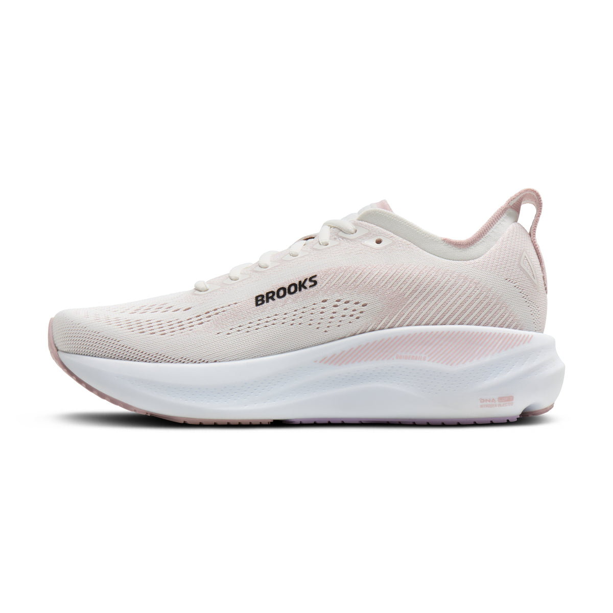 Women's Brooks Adrenaline GTS 26. White upper. White midsole. Medial view.