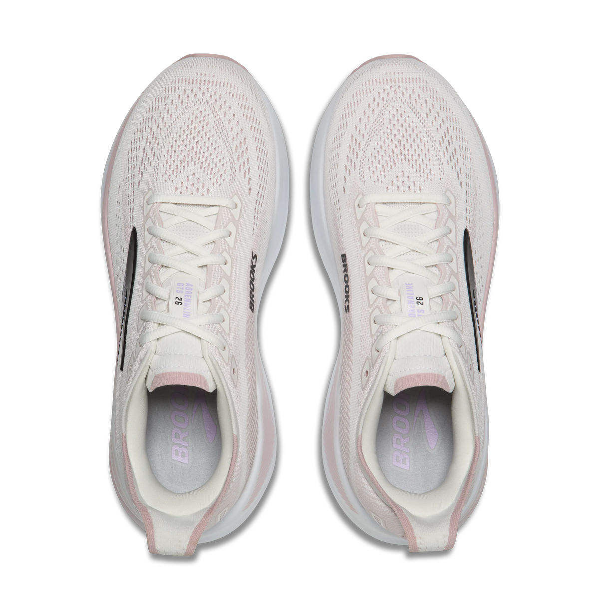 Women's Brooks Adrenaline GTS 26. White upper. White midsole. Top view.