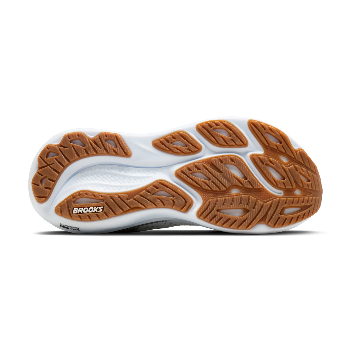 Women's Brooks Adrenaline GTS 26. White upper. White midsole. Bottom view.
