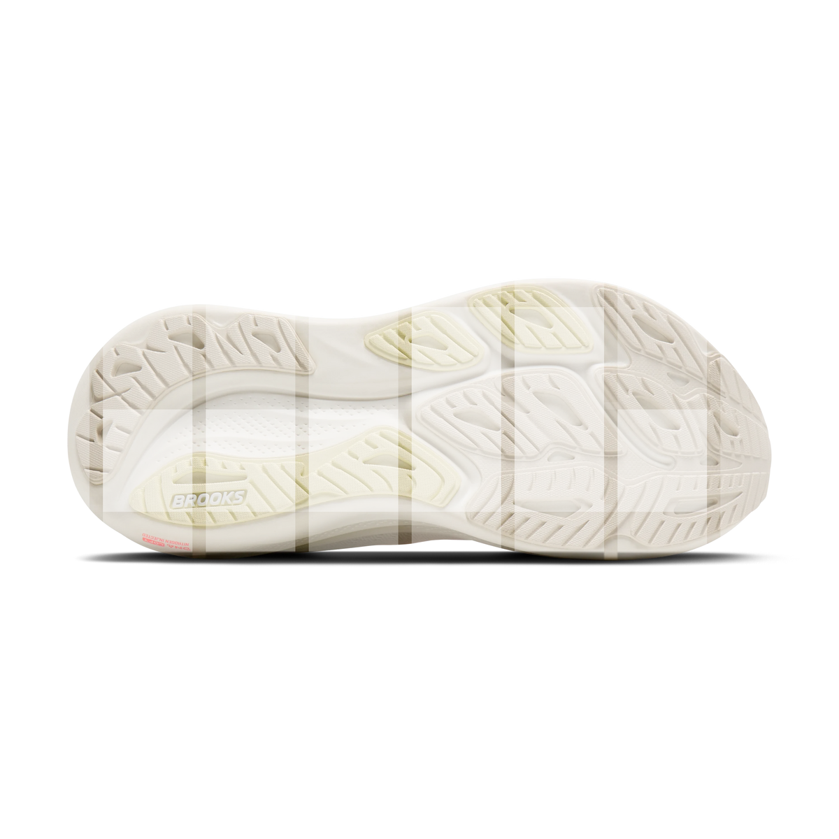 Women's Brooks Adrenaline GTS 26. Off White upper. White midsole. Bottom view.