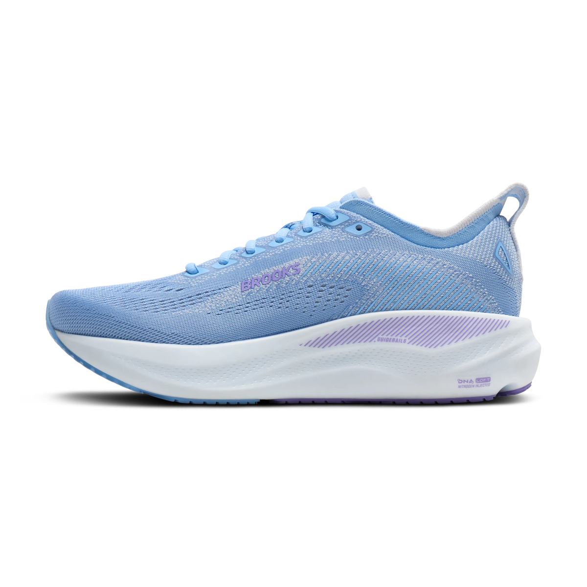 Women's Brooks Adrenaline GTS 26. Blue upper. White midsole. Medial view.