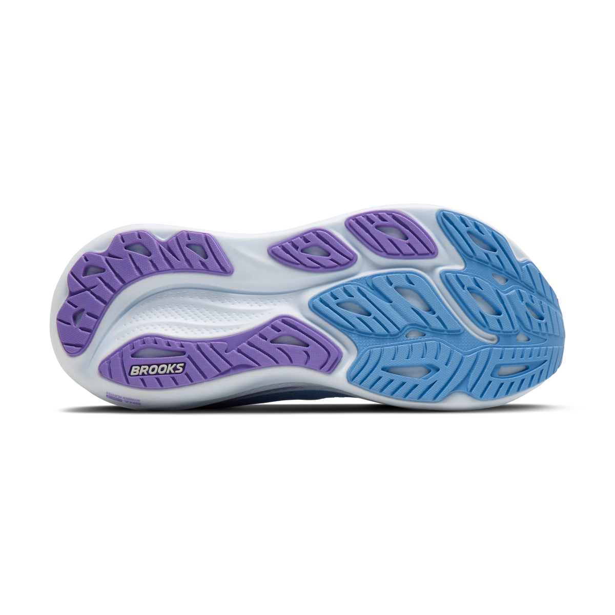 Women's Brooks Adrenaline GTS 26. Blue upper. White midsole. Bottom view.